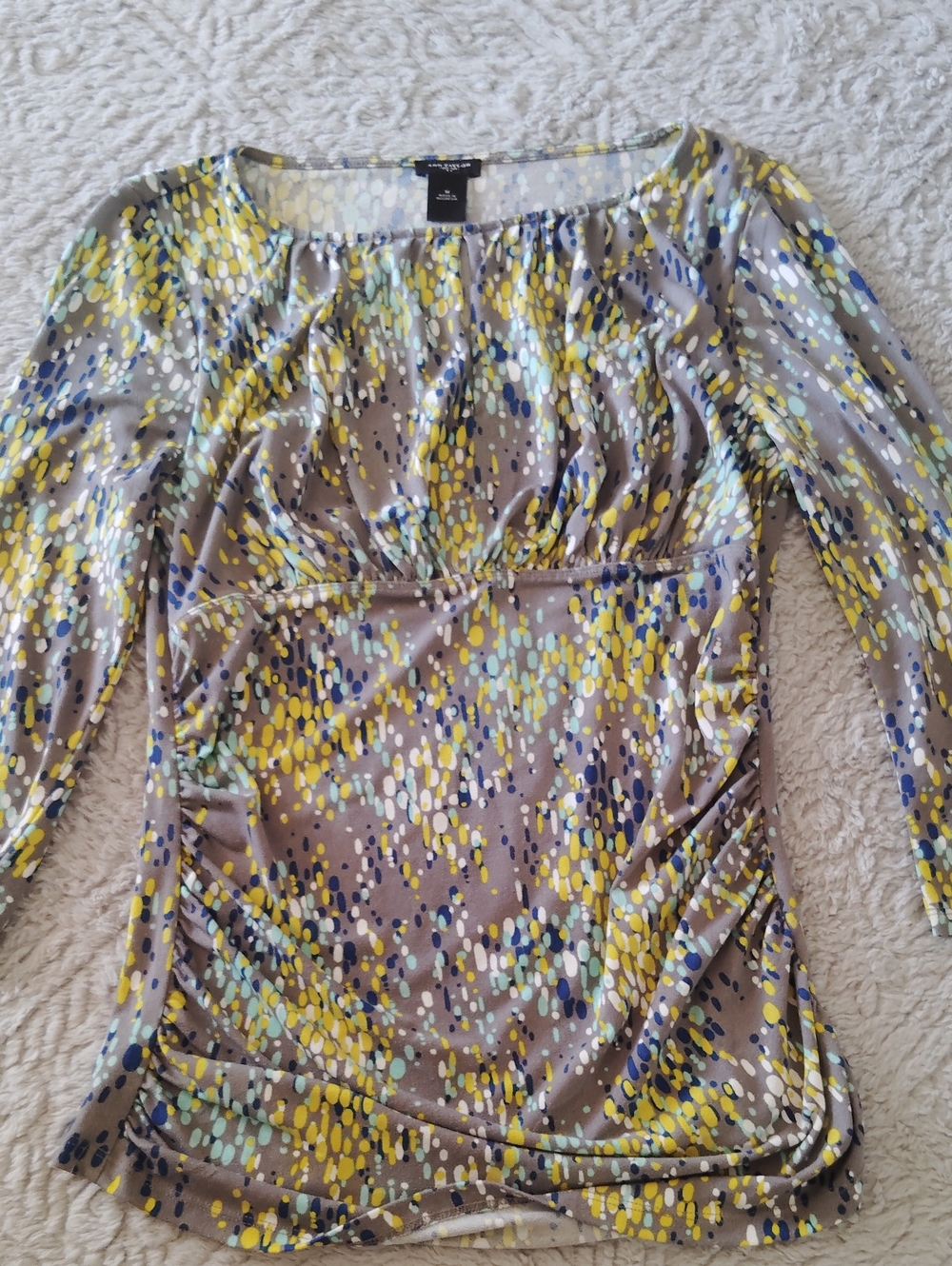 Ann Taylor Scoop-Neck Long Sleeve Top in Yellow, Navy & Mint
